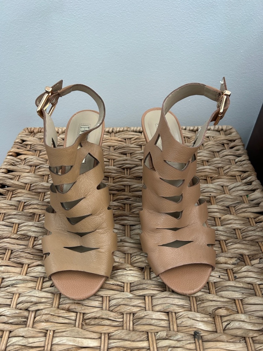 INC Womens Tan Cutout Ankle Strap Sandals